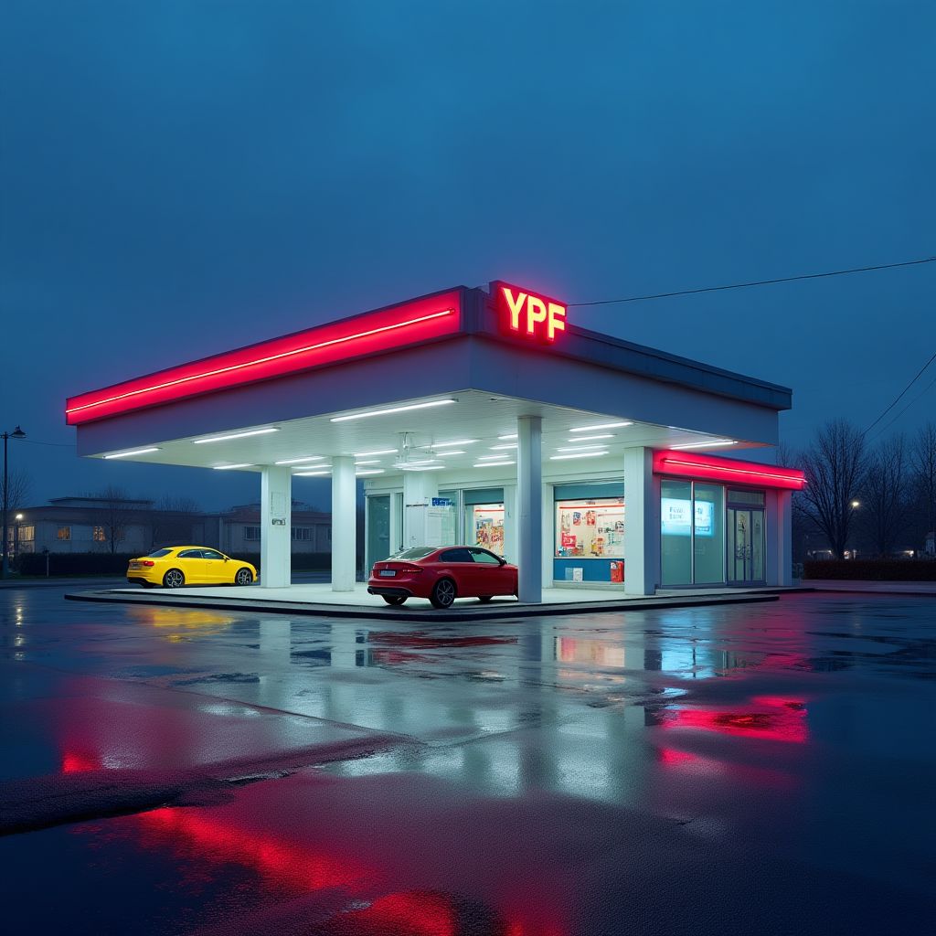 Estación YPF nocturna